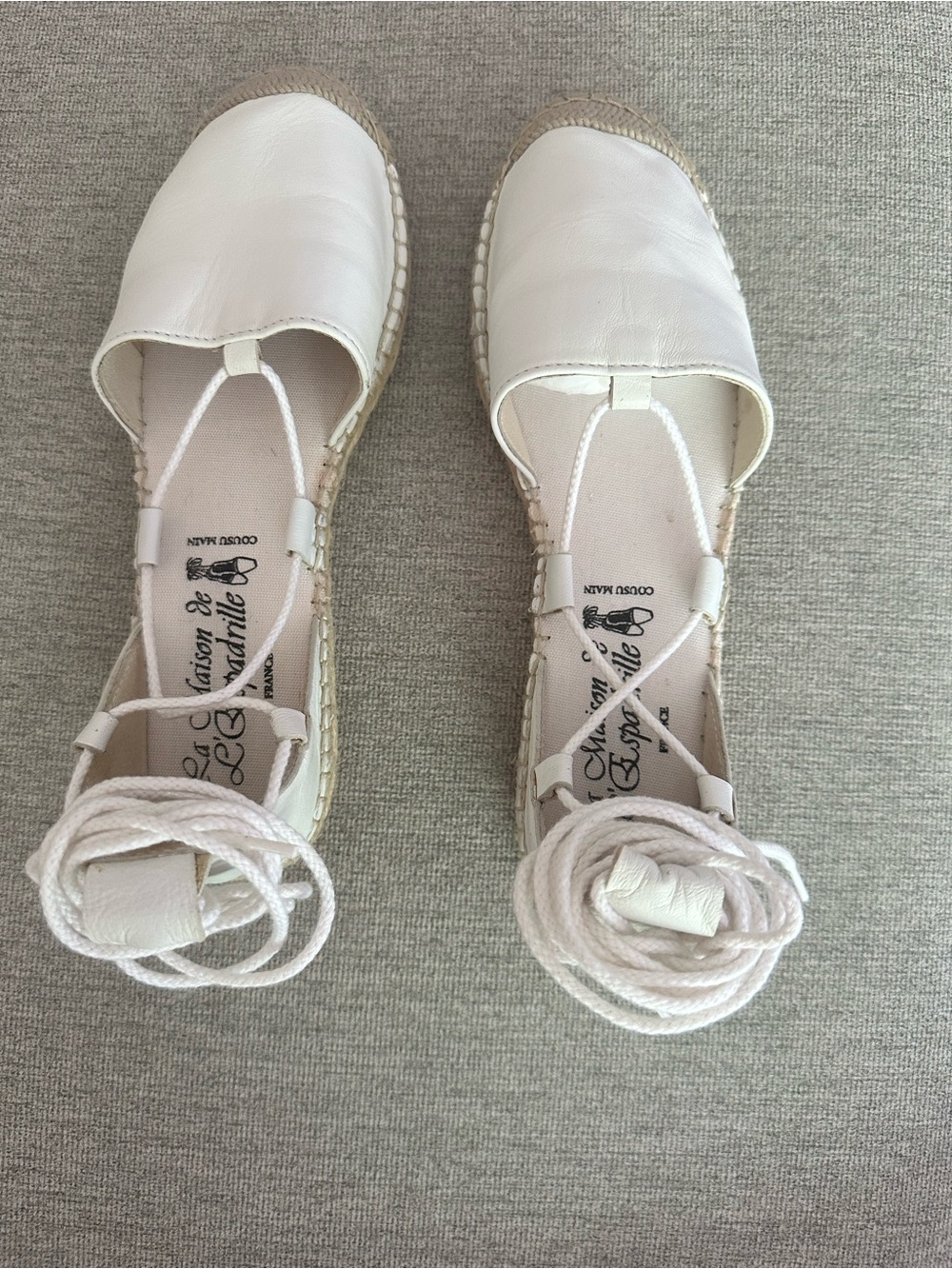 White leather d'Orsay ankle-tie espadrilles